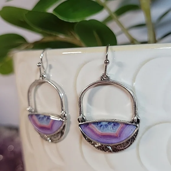 🔥LAST PAIR🔥 Purple Agate Style Drop Earrings - Picture 4 of 4